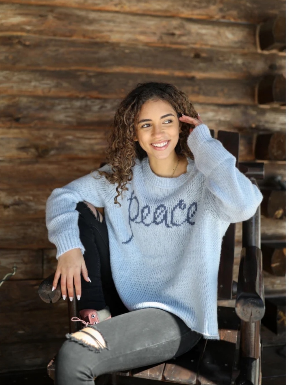 Wooden Ships Peace Sweater Crewneck Blue S/M